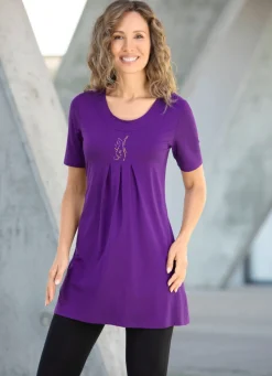 Best Geschmackvolles Longshirt in 2 Farben Damen Shirts Mit Strass|Kurzarm