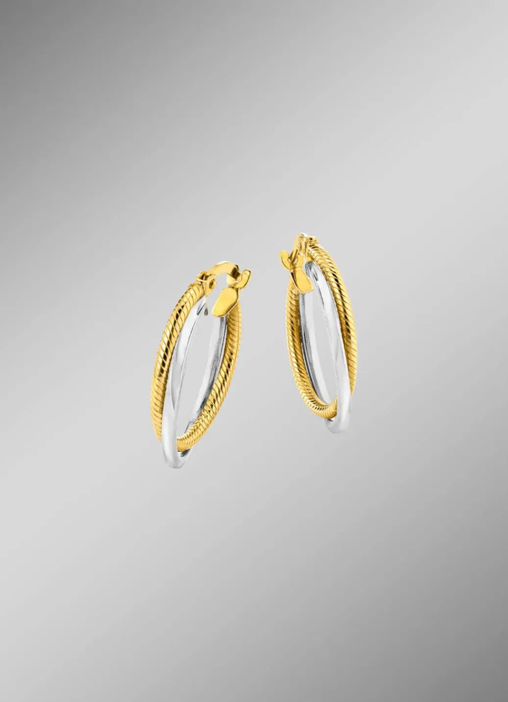 Damen Mona Ohrschmuck<Glänzende Creolen in Bicolor, 2-reihig