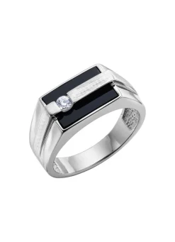 New Herrenring aus Silber mit Echt Onyx und synthetischen Zirkonia Herren Ringe