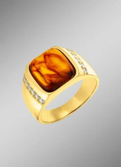 Clearance Herrenring mit echtem Bernstein Herren Ringe