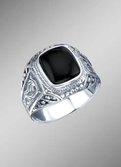 New In massiver Ausführung: stilvoller Herrenring mit echt Onyx Herren Ringe