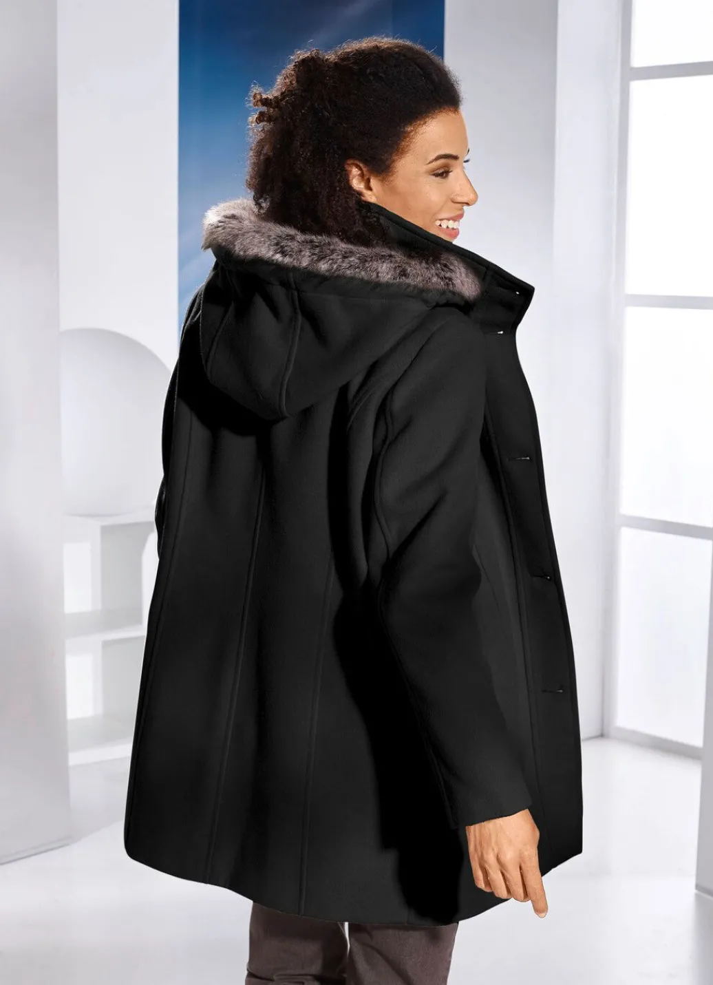 Damen Mona Wolljacken<Jacke mit abnehmbarem Kubstpelz-Besatz