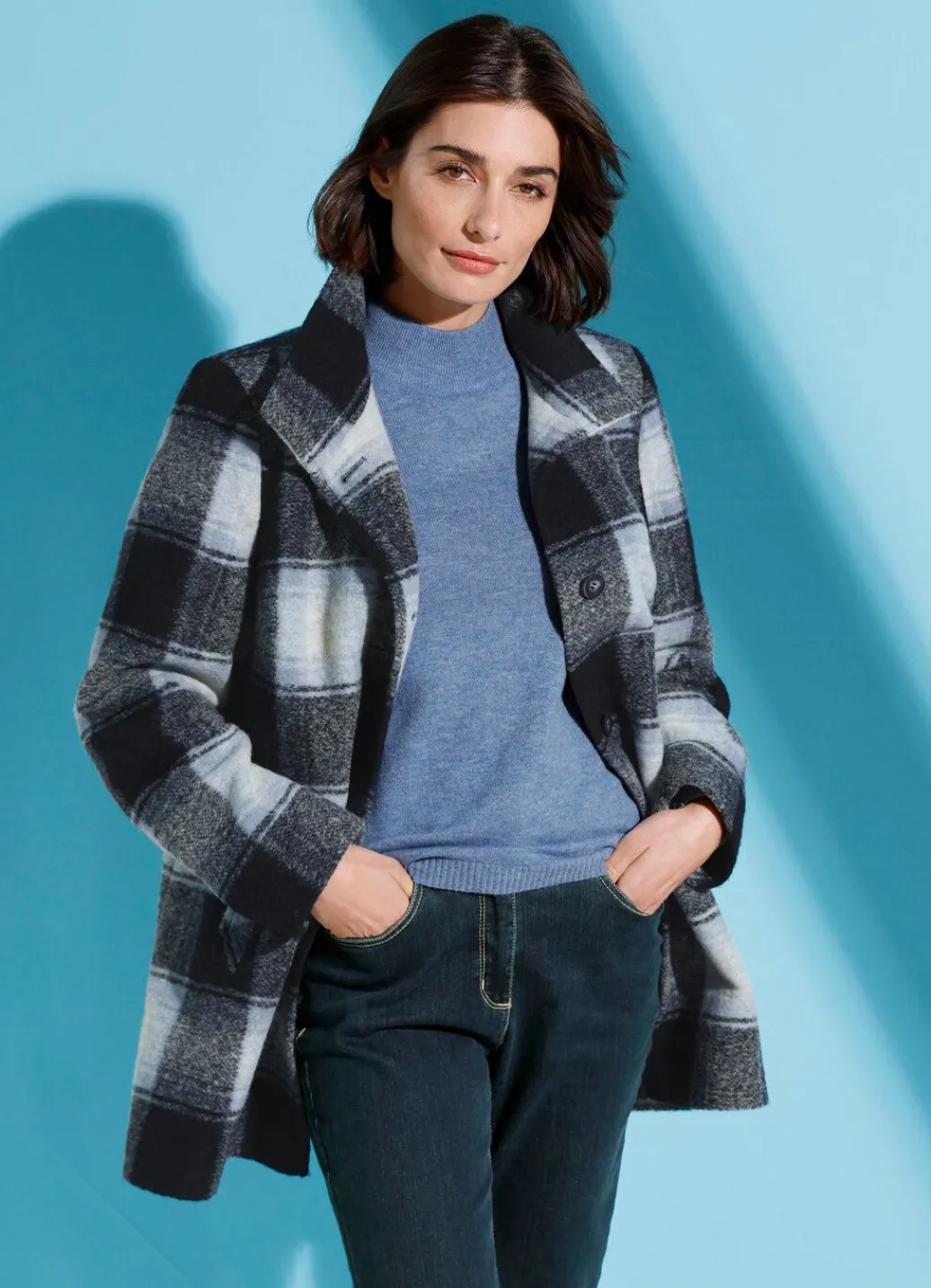 Damen Mona Wolljacken<Jacke mit Karodessin