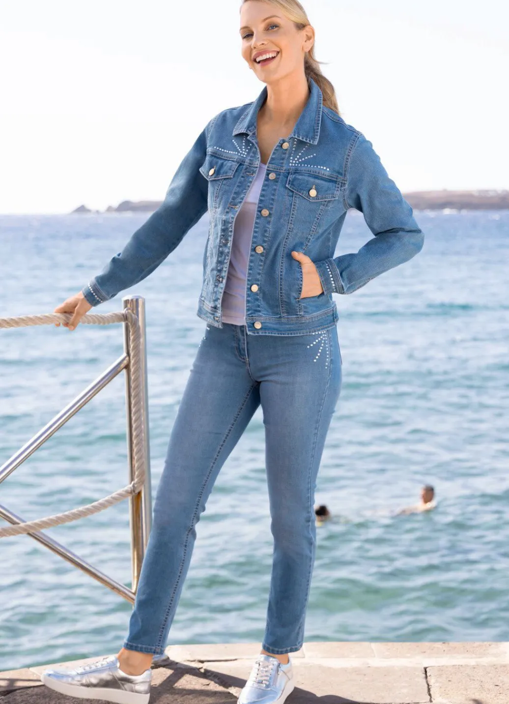 Damen Mona Lange Hosen|Jeans<Jeans mit extravaganter Strasszier