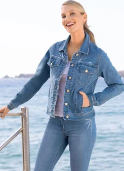Damen Mona Ăbergangsjacken|Jeans<Jeansjacke mit extravaganter Strasszier