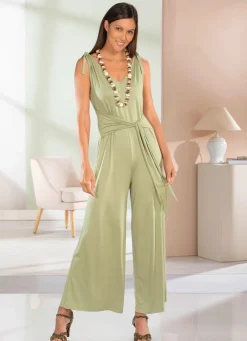 Damen Mona Freizeitkleider<Jumpsuit mit angenähtem Hüftbindegürtel in 3 Farben