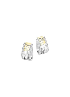 Damen Mona Ohrschmuck<Klappcreolen in Bicolor mit synth. Zirkonia
