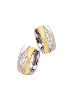 Damen Mona Ohrschmuck<Klappcreolen in Bicolor mit synth. Zirkonia