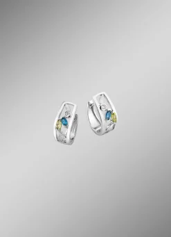 Sale Klappcreolen mit Blautopas, beh., echt Peridot und synth. Zirkonia Damen Ohrschmuck