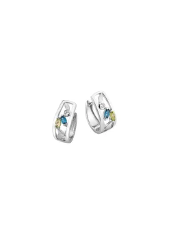 Sale Klappcreolen mit Blautopas, beh., echt Peridot und synth. Zirkonia Damen Ohrschmuck