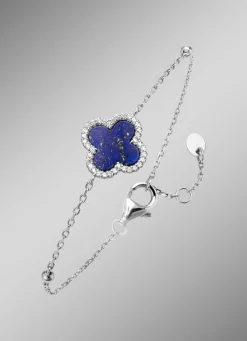 Discount Kleeblatt-Armband mit echt Lapislazuli und synth. Zirkonia Damen Armbänder