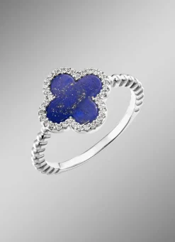 Outlet Kleeblatt-Damenring mit echt Lapislazuli und synth. Zirkonia Damen Ringe