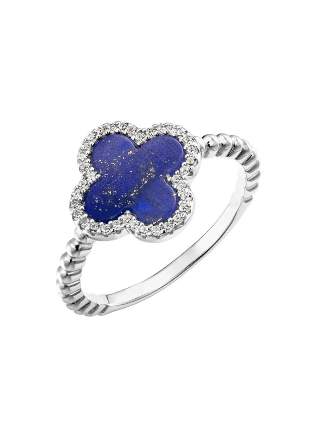 Outlet Kleeblatt-Damenring mit echt Lapislazuli und synth. Zirkonia Damen Ringe