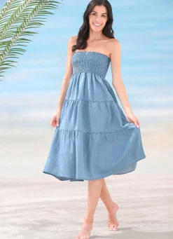 Damen Mona Strandkleider|Sommerkleider<Kleid in Denim-Optik