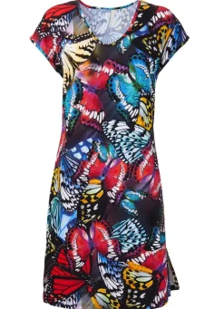 Damen Mona Strandkleider|Sommerkleider<Kleid mit farbbrillantem Druckdessin und überschnittenen Ärmeln