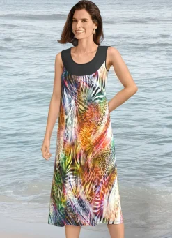 Damen Mona Strandkleider|Sommerkleider<Kleid mit farbbrillantem Druckdessin, ärmellos