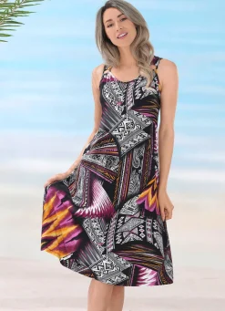 Damen Mona Strandkleider|Sommerkleider<Kleid mit Zierringen an den breiten Trägern