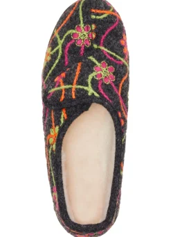 Sale Klett-Hausschuh mit bunter Blüten-Stickerei Damen Hausschuhe