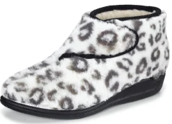 Outlet Klett-Stiefelette aus kuscheligem Plüsch Damen Hausschuhe