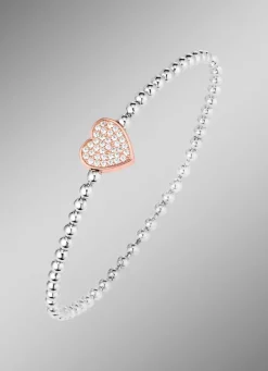 New Kugelketten-Armband aus Silber 925/- fein mit Zirkonia-Herz Damen Armbänder