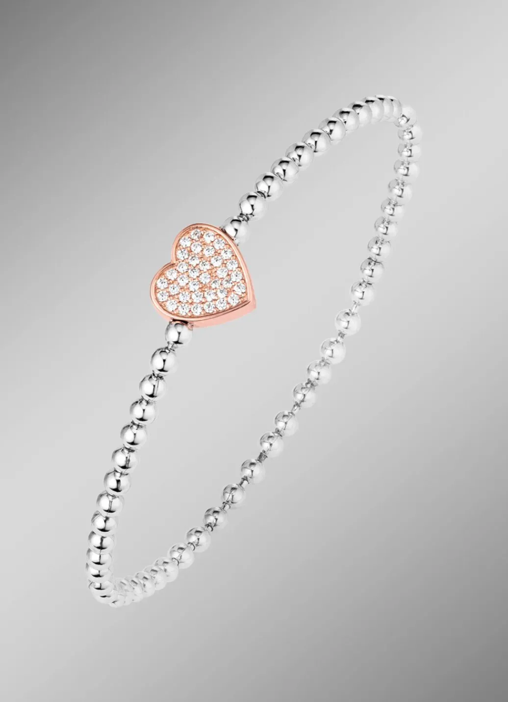 New Kugelketten-Armband aus Silber 925/- fein mit Zirkonia-Herz Damen Armbänder
