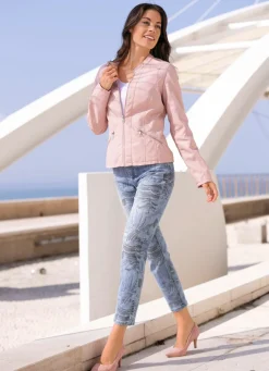 Damen Mona Lederimitatjacken<Kurzjacke mit kleinem Stehkragen