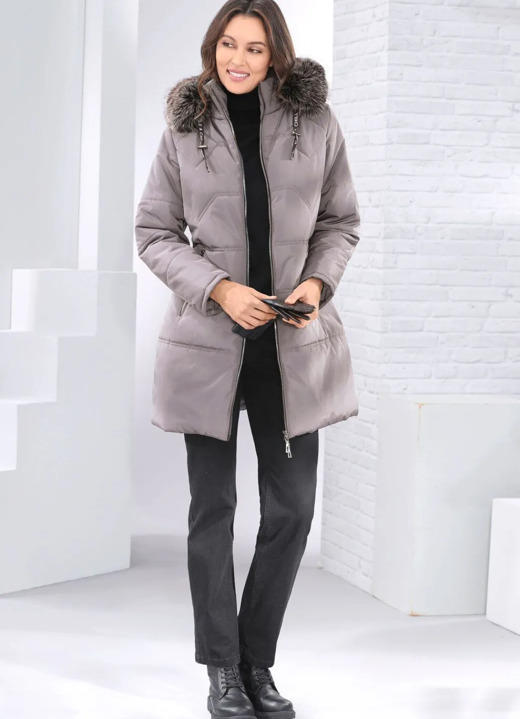 Damen Mona Wintermäntel<Kurzmantel mit abnehmbarem Kunstpelz-Besatz