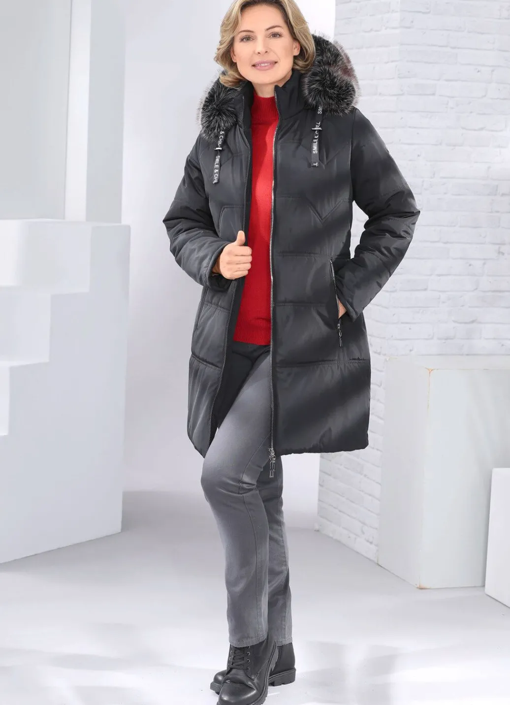 Damen Mona Wintermäntel<Kurzmantel mit abnehmbarem Kunstpelz-Besatz