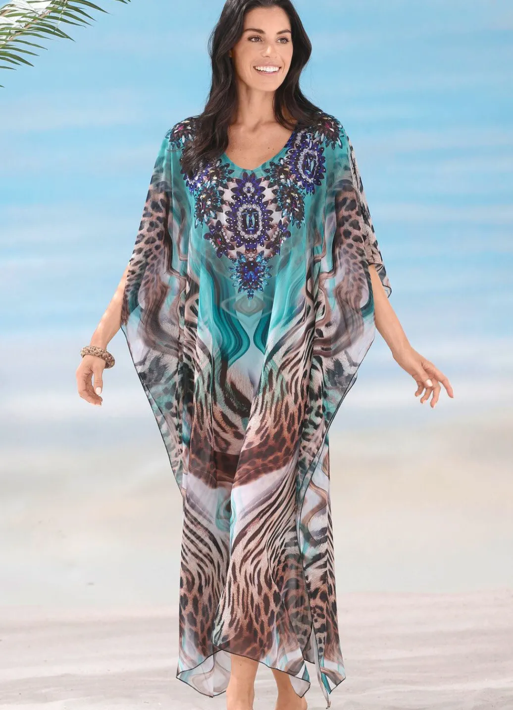 Damen Mona Strandkleider|Sommerkleider<Laurina Kaftan mit Schmucksteinchen