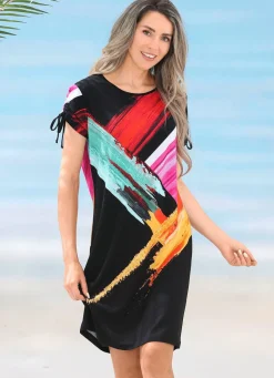 Damen Mona Strandkleider|Sommerkleider<Laurina Kleid mit Druckdessin und raffbaren Ärmeln