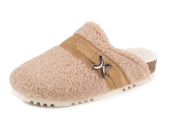 Hot Laurina Pantoffel aus weichem Plüsch mit Veloursbesatz Damen Hausschuhe