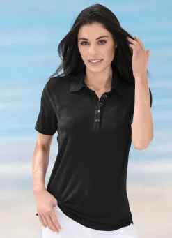 Damen Mona Strandkleider|Kurzarm<Laurina Poloshirt mit Knopfleiste
