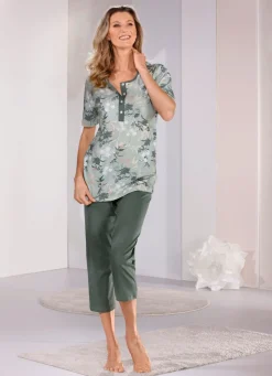 Damen Mona Schlafanzüge<Laurina Schlafanzug mit kurzen Ärmeln und wadenlanger Hose