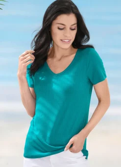 Damen Mona Strandkleider|Kurzarm<Laurina Shirt mit V-Ausschnitt