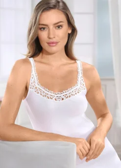 Hot Laurina Zweierpack Hemden mit hübscher Stickereispitze Damen Unterhemden