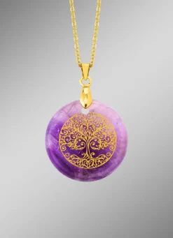 New Lebensbaum-Anhänger mit Amethyst Damen Halsketten|Anhänger