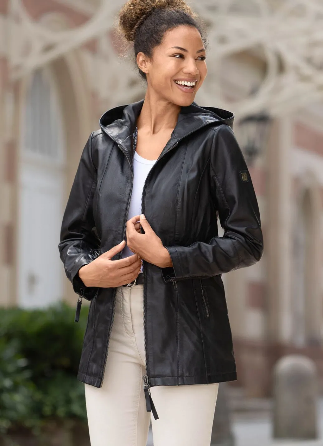 Damen Mona Lederjacken<Lederjacke mit 2-Wege-Reißverschluss