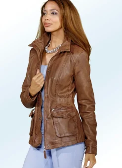 Damen Mona Lederjacken<Lederkurzjacke mit Kordelzug in der Taille