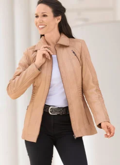 Damen Mona Lederjacken<Lederkurzjacke mit Steh-Umlegekragen