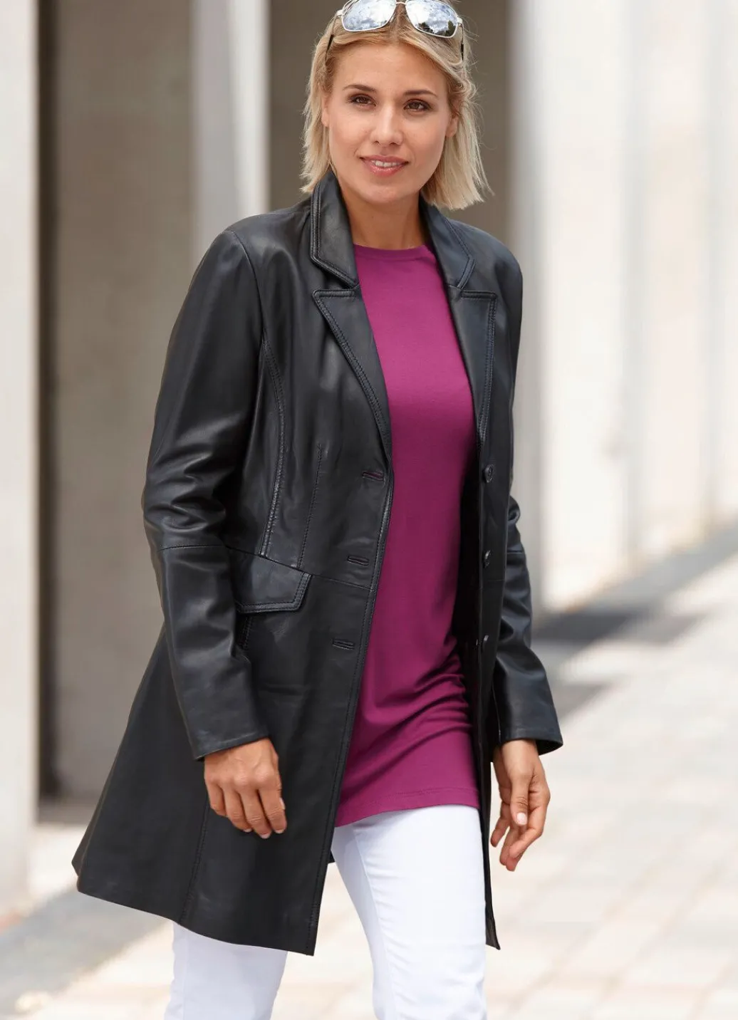 Damen Mona Ledermäntel<Lederkurzmantel mit Reverskragen