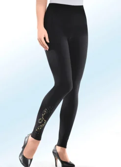 Damen Mona Leggings<Leggings mit dekorativem goldfarbenem Strass- und Metallplättchen-Ziermotiv