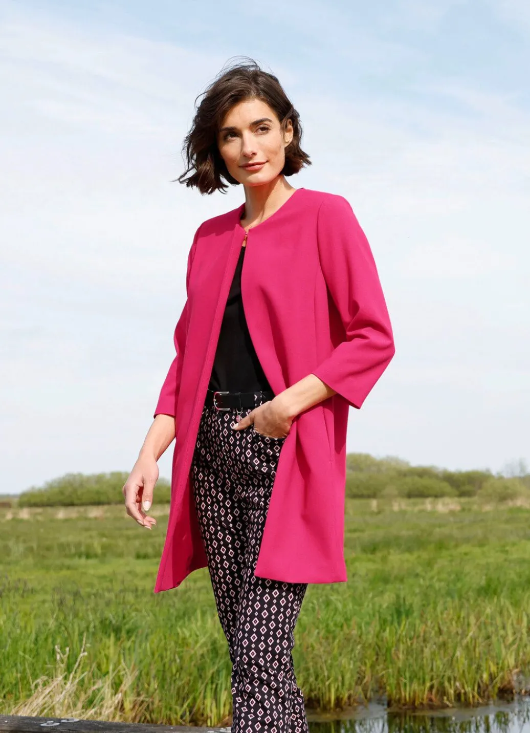 Damen Mona Blazer<Longblazer mit Taschen