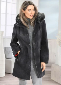 Damen Mona Wolljacken<Longjacke mit abnehmbarer Kapuze