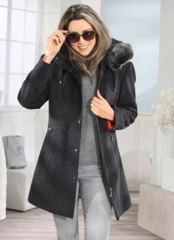 Damen Mona Wolljacken<Longjacke mit abnehmbarer Kapuze
