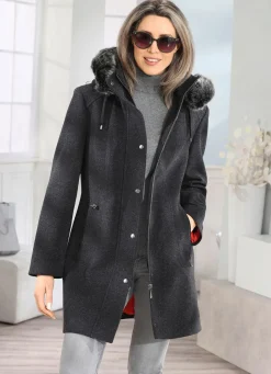 Damen Mona Wolljacken<Longjacke mit abnehmbarer Kapuze