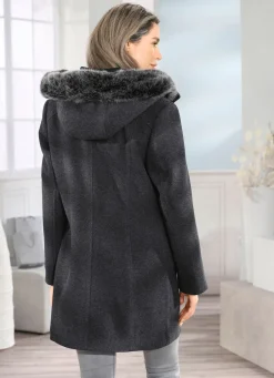 Damen Mona Wolljacken<Longjacke mit abnehmbarer Kapuze
