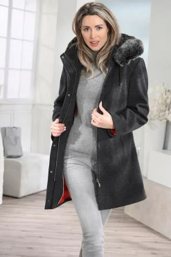 Damen Mona Wolljacken<Longjacke mit abnehmbarer Kapuze