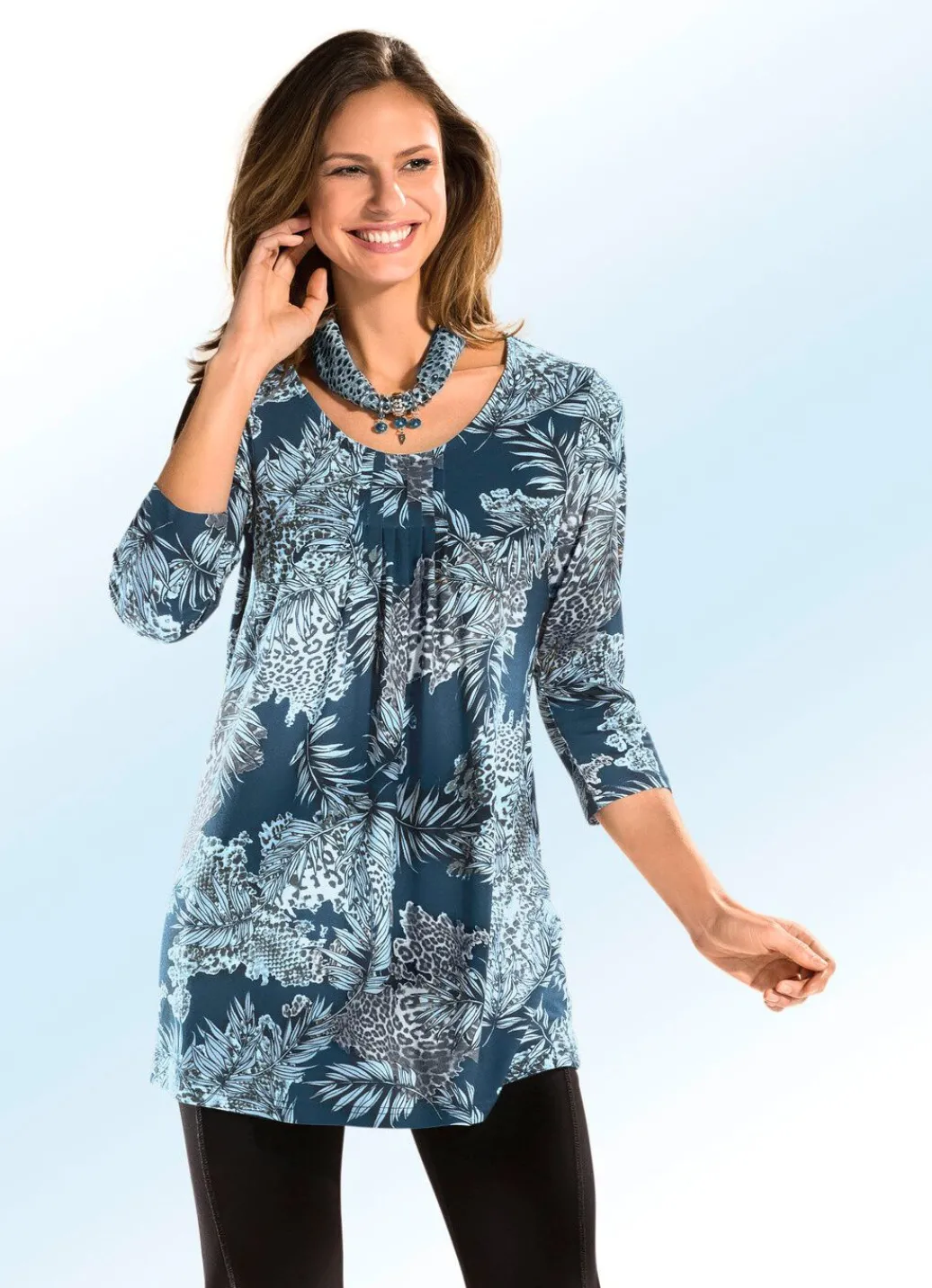 Best Longshirt mit Allover-Dessin in 3 Farben Damen Longshirts