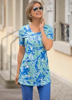 Damen Mona Kurzarm<Longshirt mit Allover-Druck in 3 Farben