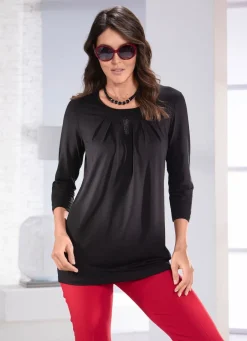 Best Longshirt mit dezenter Faltenlegung in 2 Farben Damen Shirts Mit Strass|Longshirts